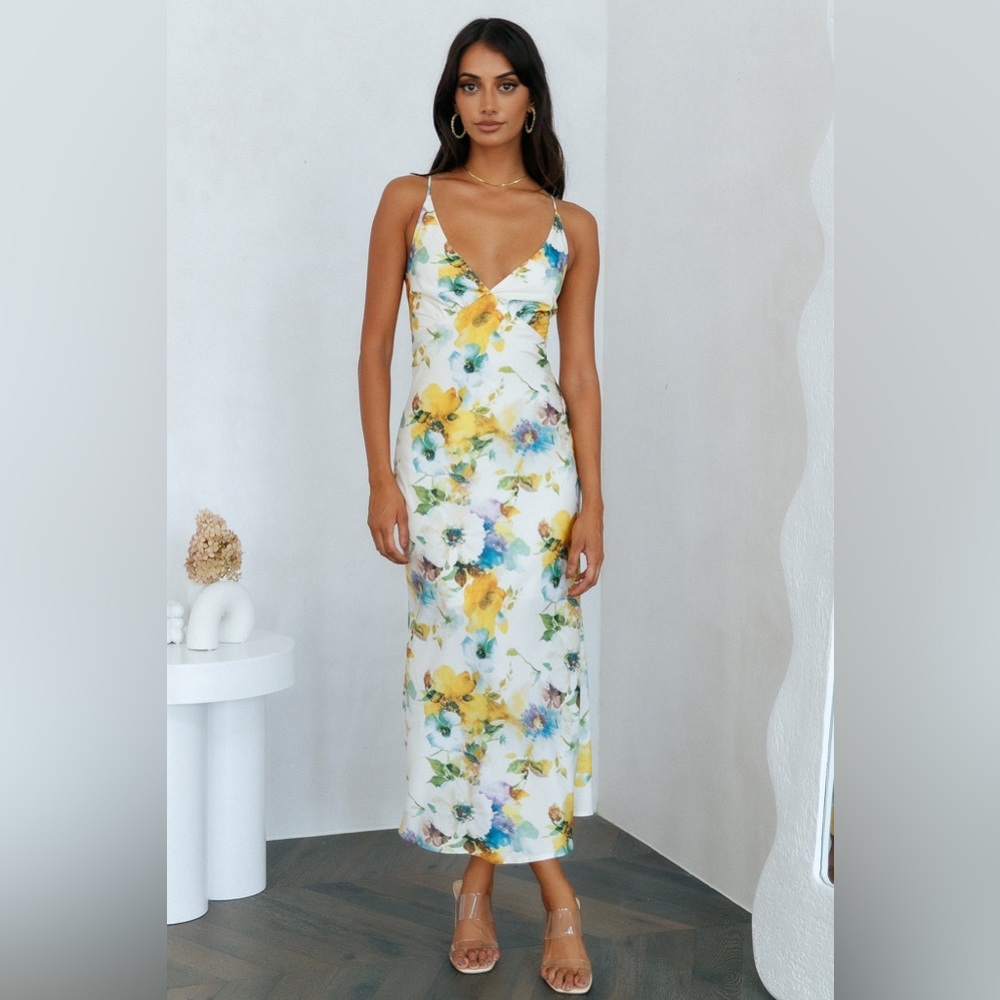 FLORALS ON MY MIND SATIN MAXI DRESS